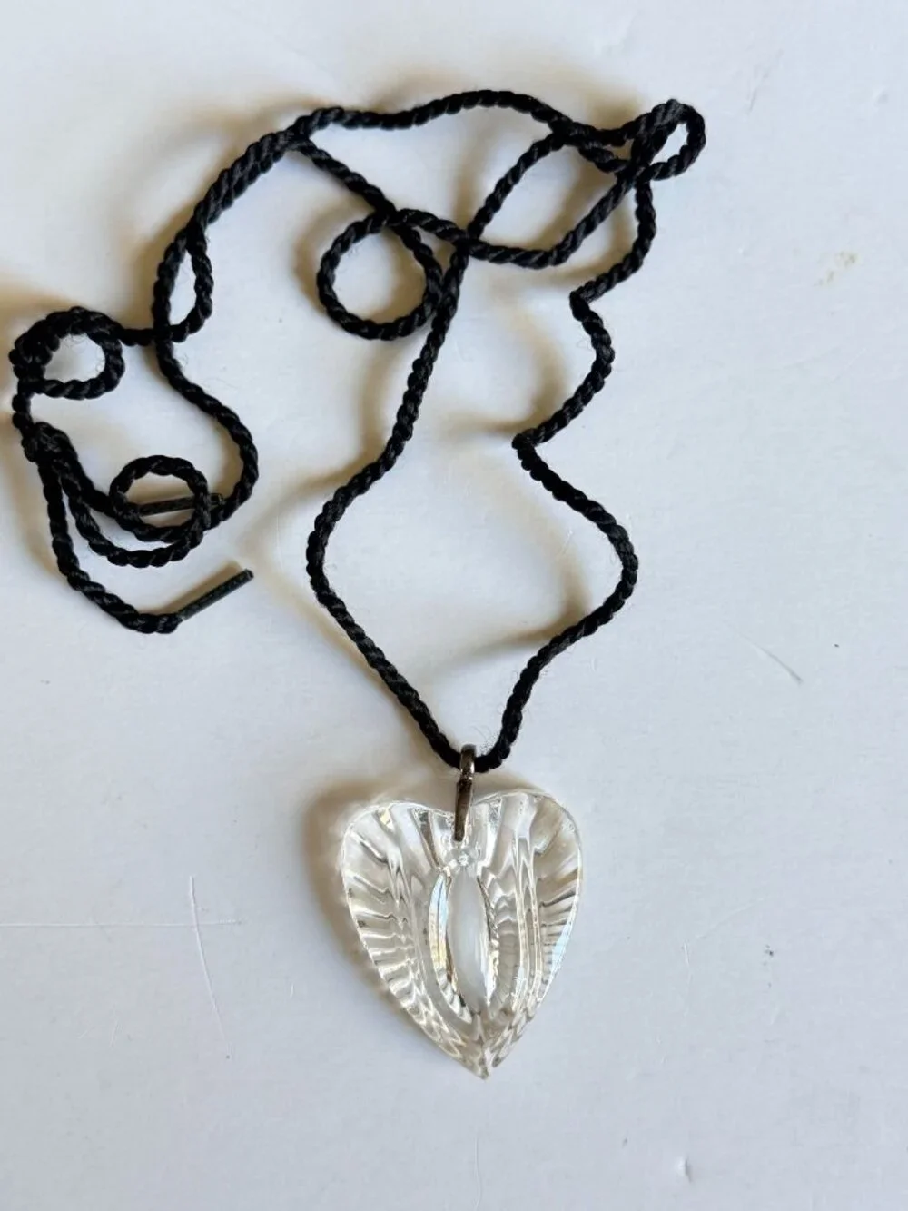 Vintage Waterford Crystal Heart Pendant Necklace with Black Cord RopeREAD